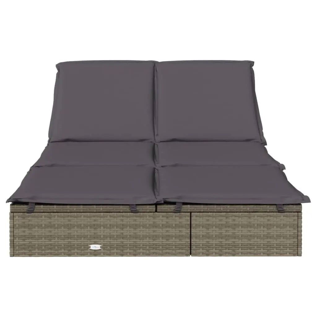 2-Person Sunbed with Cushions Grey Outdoor Sun Lounger Daybed Reclining