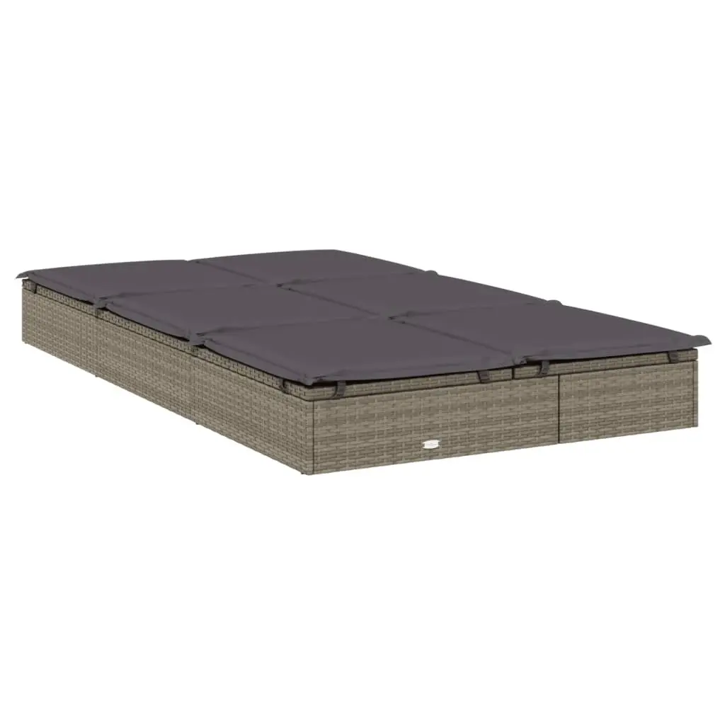 2-Person Sunbed with Cushions Grey Outdoor Sun Lounger Daybed Reclining