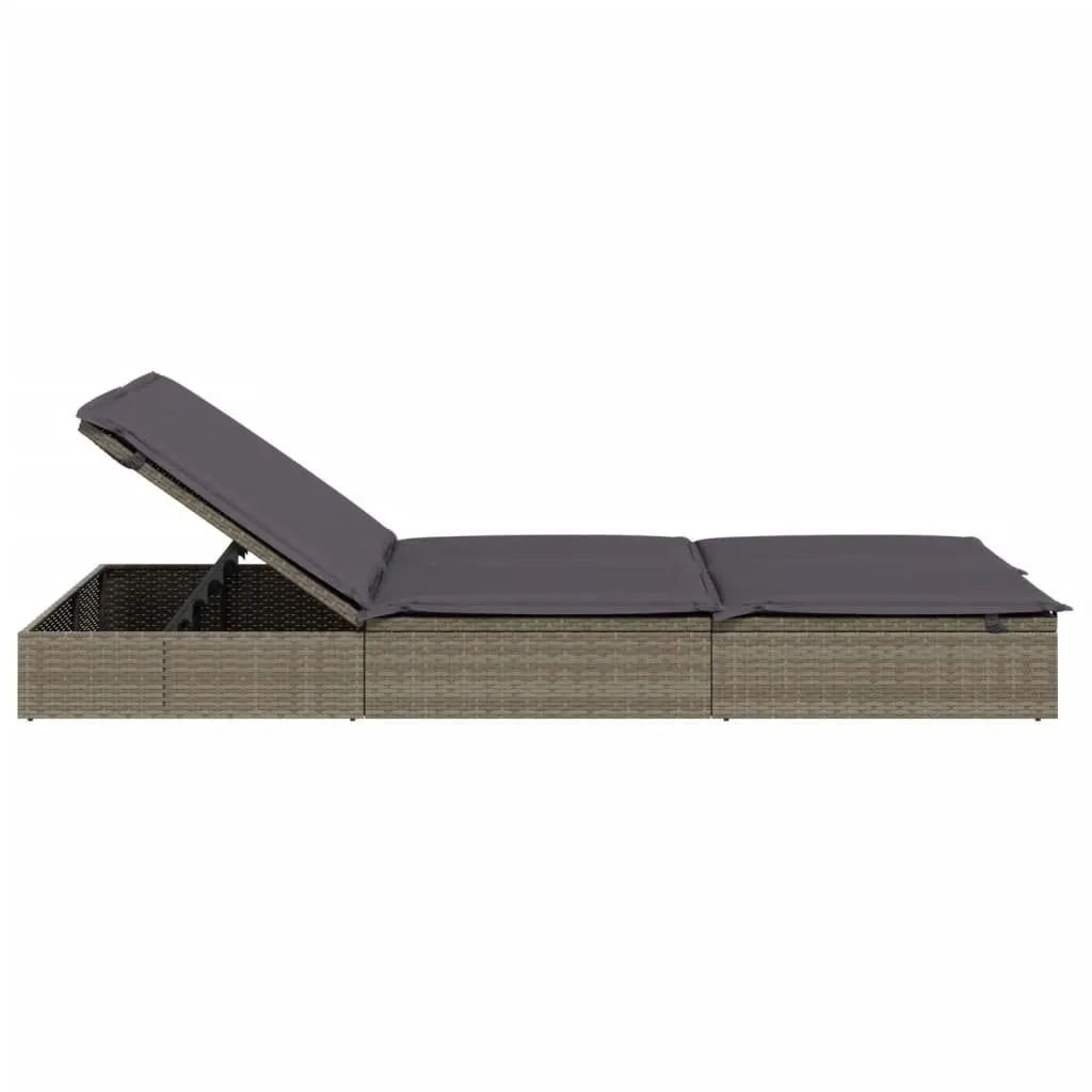 2-Person Sunbed with Cushions Grey Outdoor Sun Lounger Daybed Reclining