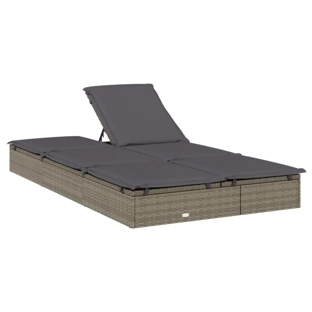 2-Person Sunbed with Cushions Grey Outdoor Sun Lounger Daybed Reclining