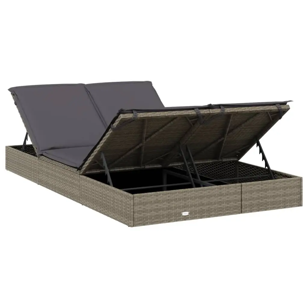 2-Person Sunbed with Cushions Grey Outdoor Sun Lounger Daybed Reclining