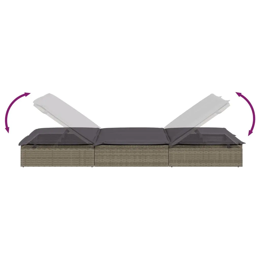 2-Person Sunbed with Cushions Grey Outdoor Sun Lounger Daybed Reclining