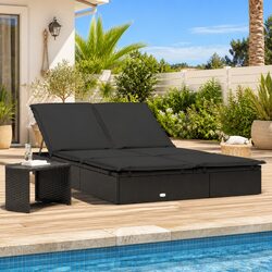 Adjustable 2-Person Sunbed Lounger with Cushions for Outdoor Fun