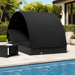 2-Person Sun Lounger Daybed Round Roof Outdoor Garden Patio Recliner Black