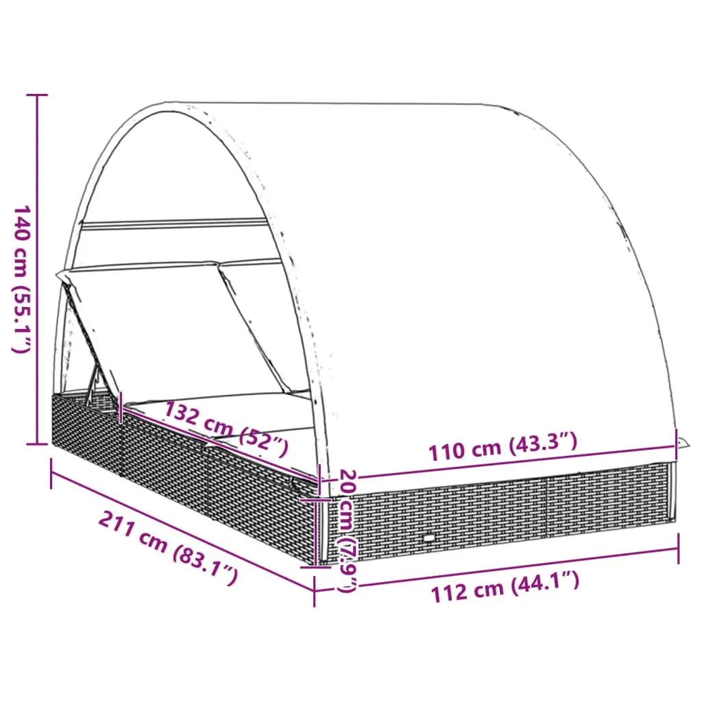 2-Person Sunbed with Round Roof for Outdoor Use