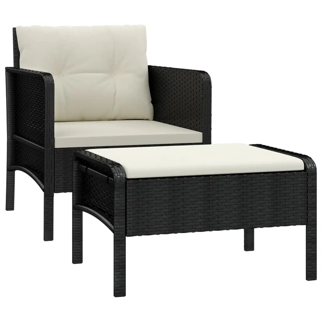 Garden Lounge Set 2 Piece Outdoor Furniture Black Poly Rattan with Cushions