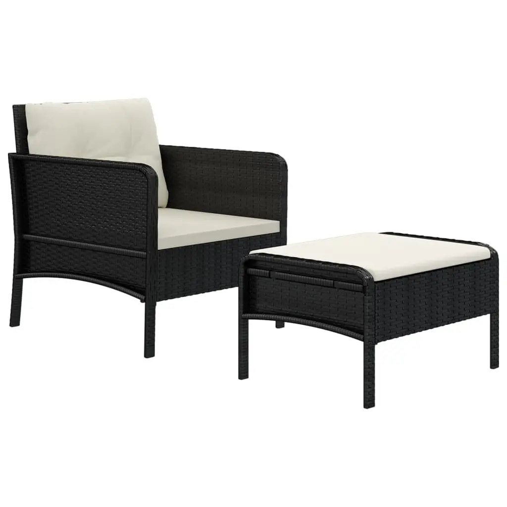 Garden Lounge Set 2 Piece Outdoor Furniture Black Poly Rattan with Cushions