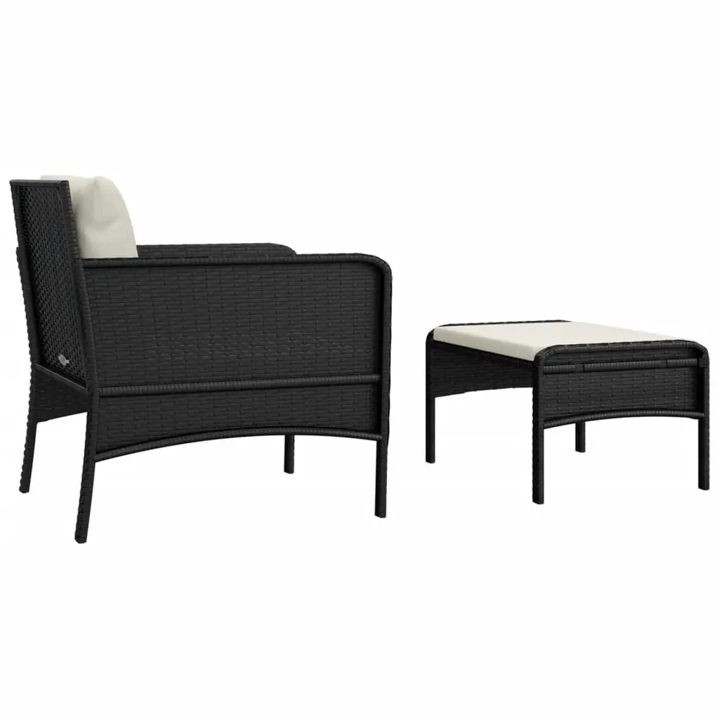Garden Lounge Set 2 Piece Outdoor Furniture Black Poly Rattan with Cushions