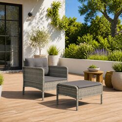 2 Piece Garden Lounge Set Outdoor Furniture with Cushions Grey Poly Rattan Patio
