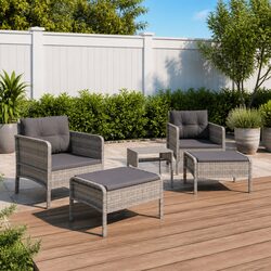 5 Piece Grey Garden Lounge Set Outdoor Patio Furniture with Cushions Coffee
