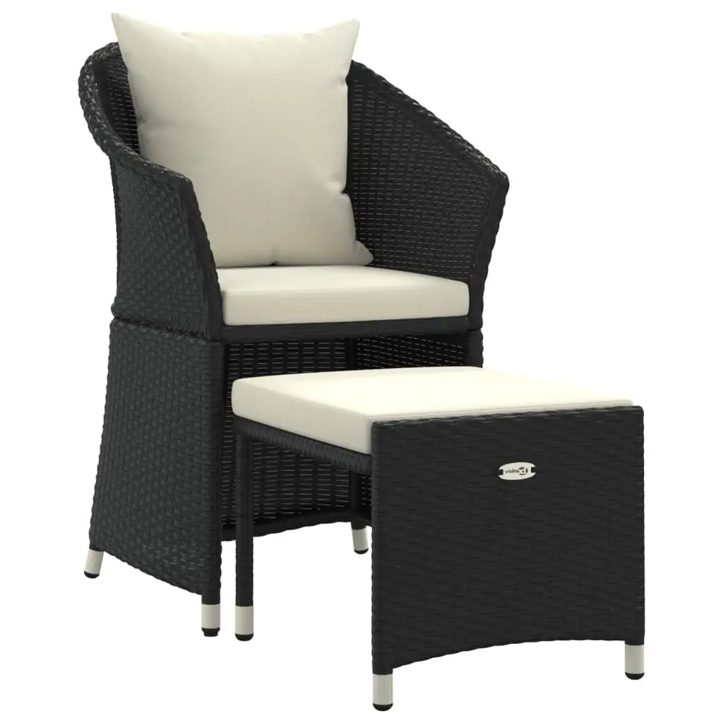 2 Piece Outdoor Garden Lounge Set Black Poly Rattan with Cushions and Stool