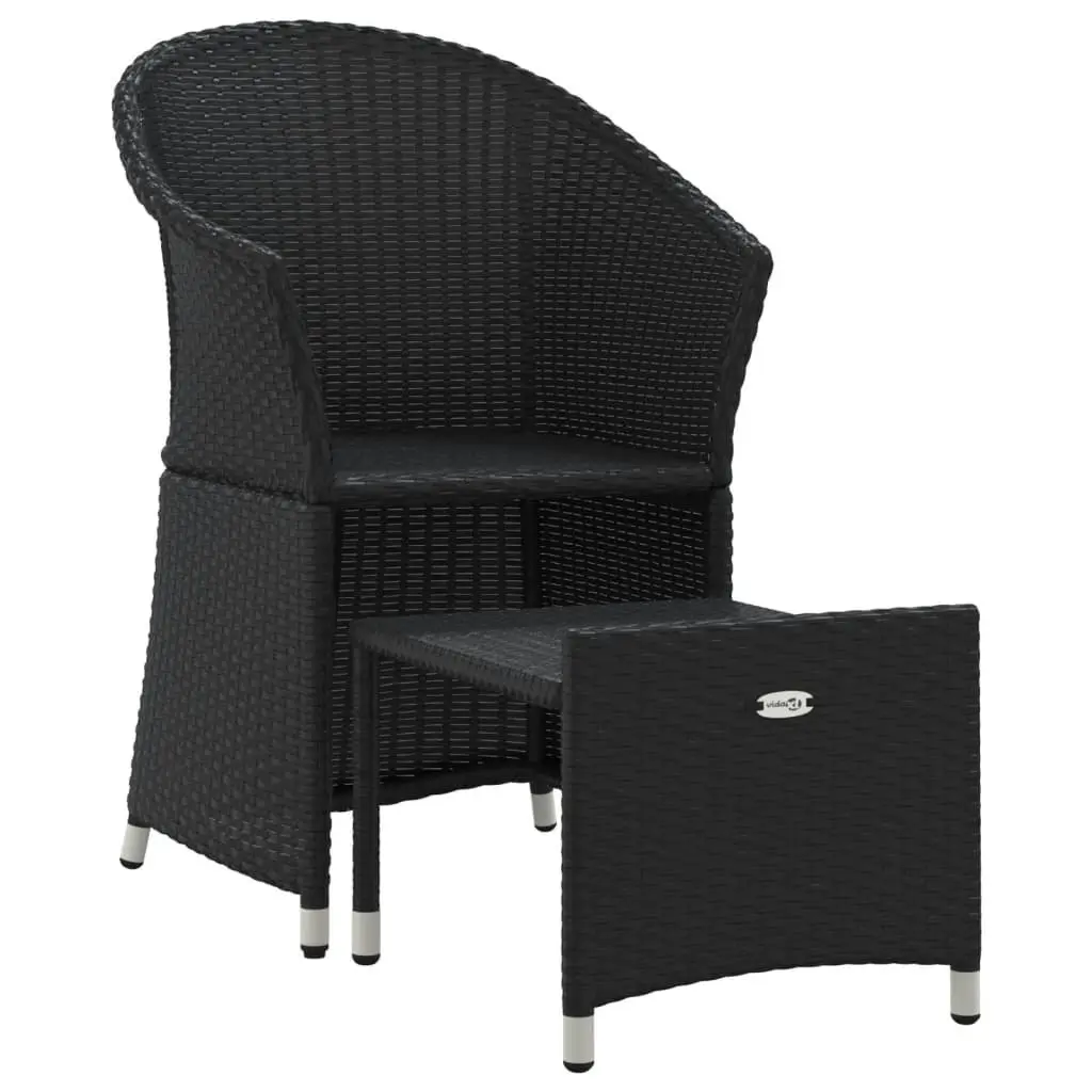 2 Piece Outdoor Garden Lounge Set Black Poly Rattan with Cushions and Stool
