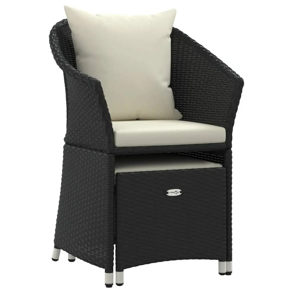 2 Piece Outdoor Garden Lounge Set Black Poly Rattan with Cushions and Stool