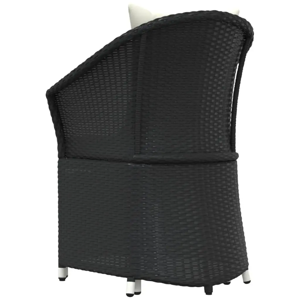 2 Piece Outdoor Garden Lounge Set Black Poly Rattan with Cushions and Stool
