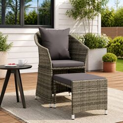 2 Piece Garden Lounge Set Grey Poly Rattan Outdoor Furniture with Cushions Stool
