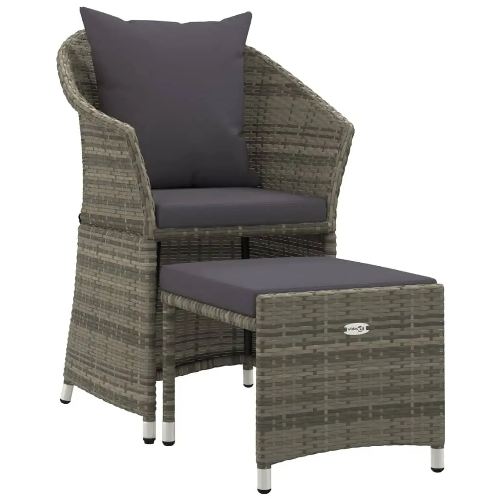 2 Piece Garden Lounge Set Grey Poly Rattan Outdoor Furniture with Cushions Stool