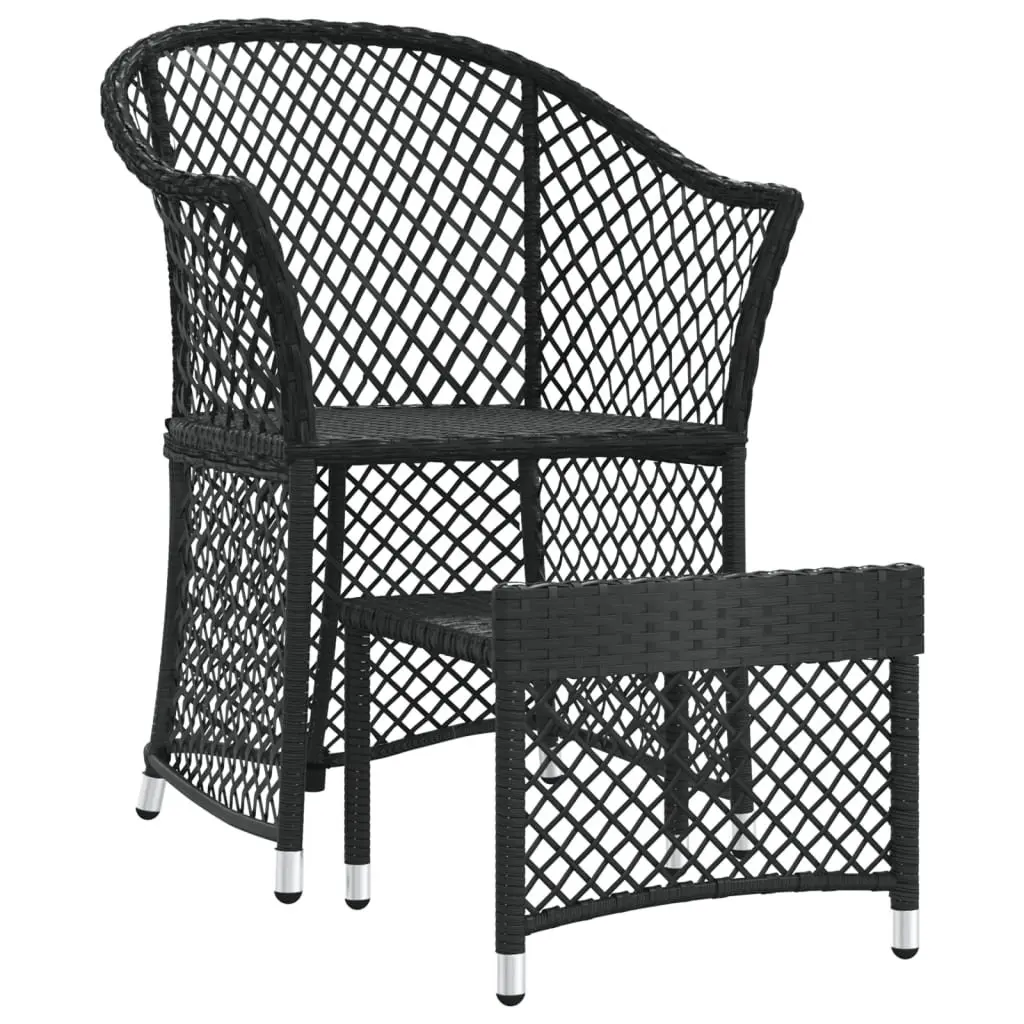 2 Piece Garden Lounge Set Outdoor Furniture Black Poly Rattan with Cushions