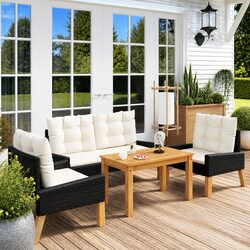 Garden Lounge Set 4 Piece Outdoor Furniture Poly Rattan Black with Cushions