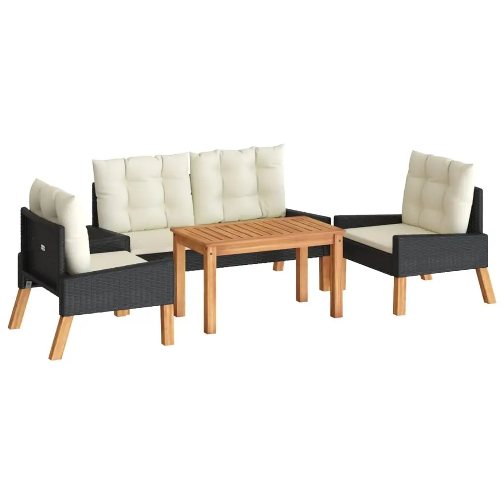 Garden Lounge Set 4 Piece Outdoor Furniture Poly Rattan Black with Cushions