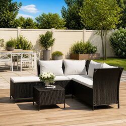 4 Piece Garden Lounge Set Outdoor Furniture with Cushions Black Poly Rattan