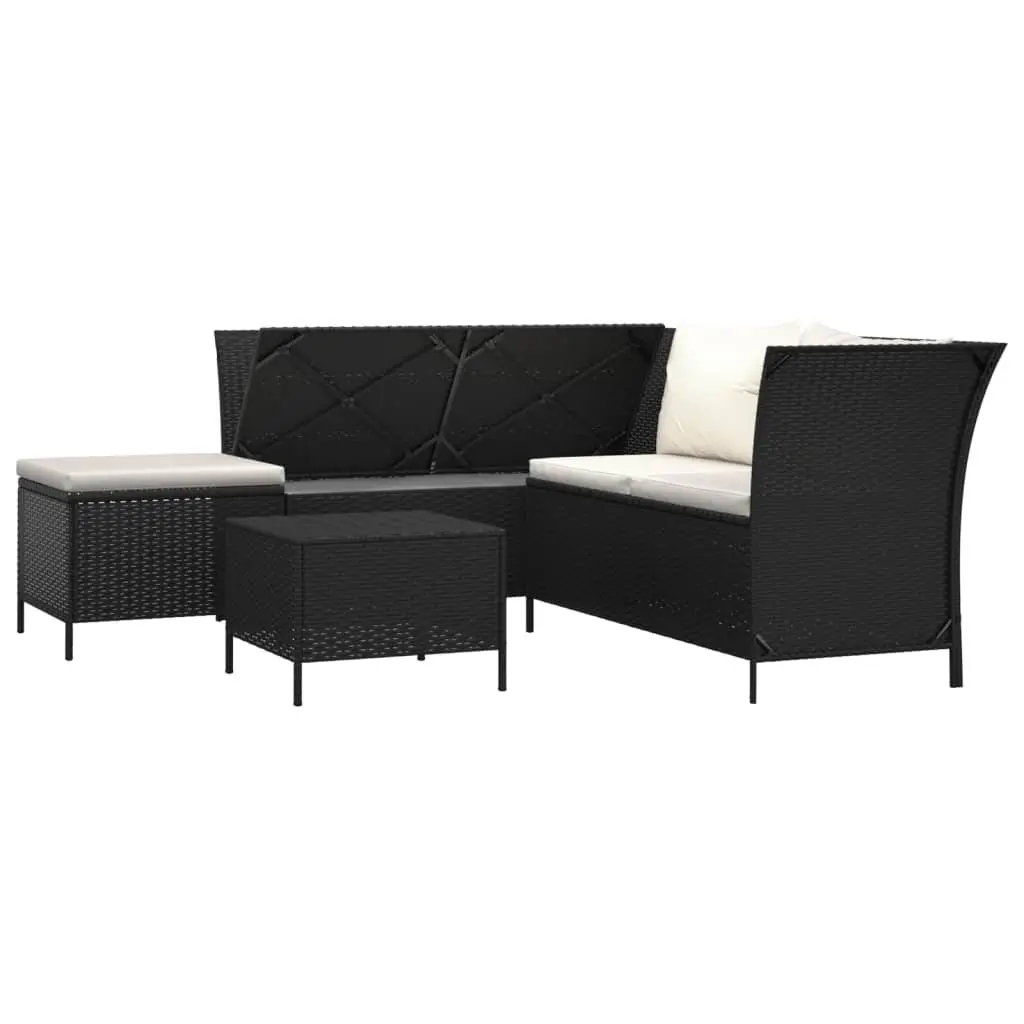 4 Piece Garden Lounge Set Black Poly Rattan Cushions