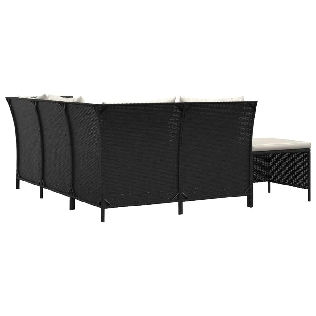 4 Piece Garden Lounge Set Black Poly Rattan Cushions