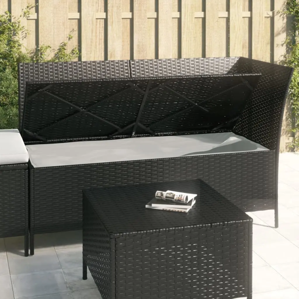 3 Piece Garden Lounge Set Black Poly Rattan Outdoor Furniture with Cushions