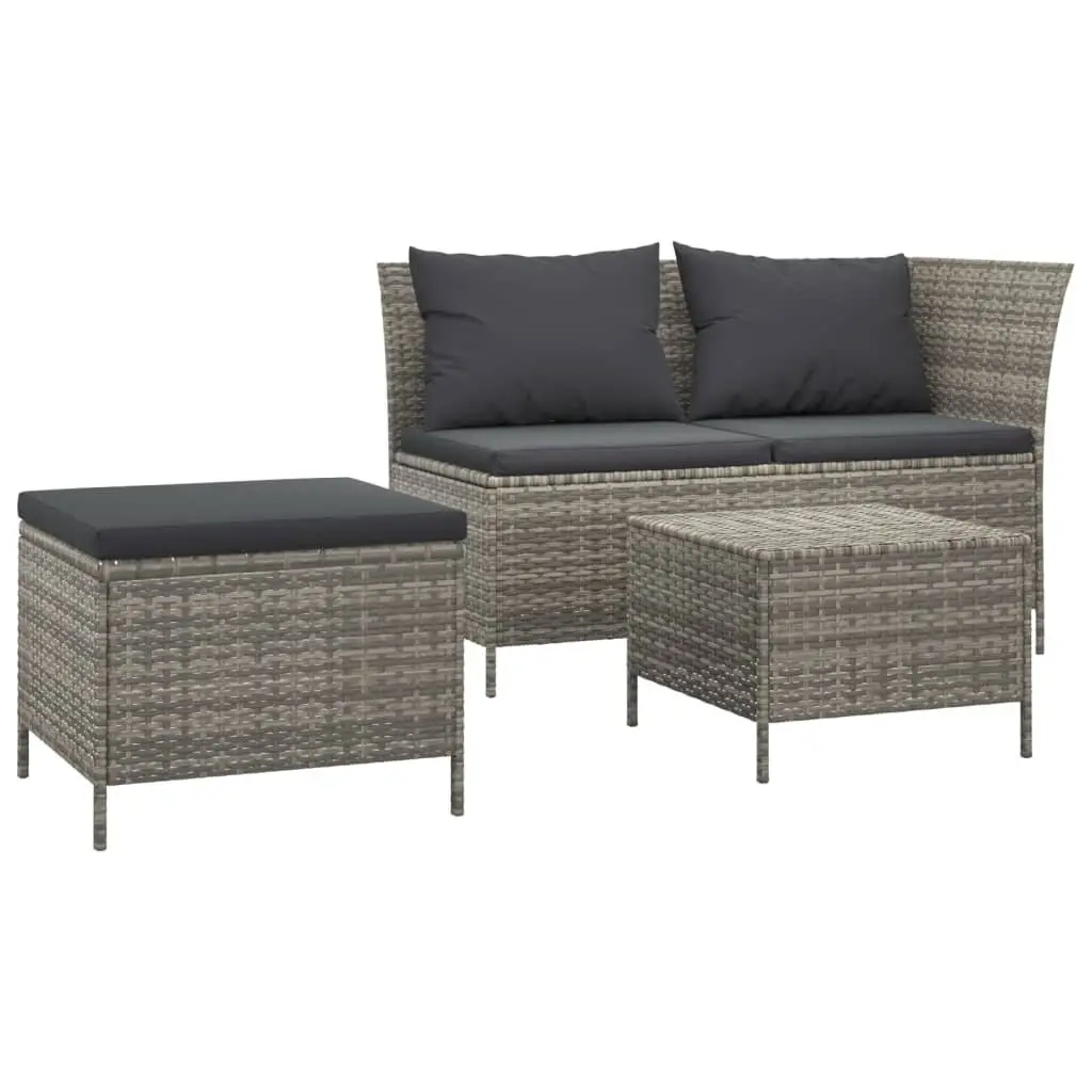Garden Lounge Set Grey 3 Piece Poly Rattan Outdoor Furniture with Cushions