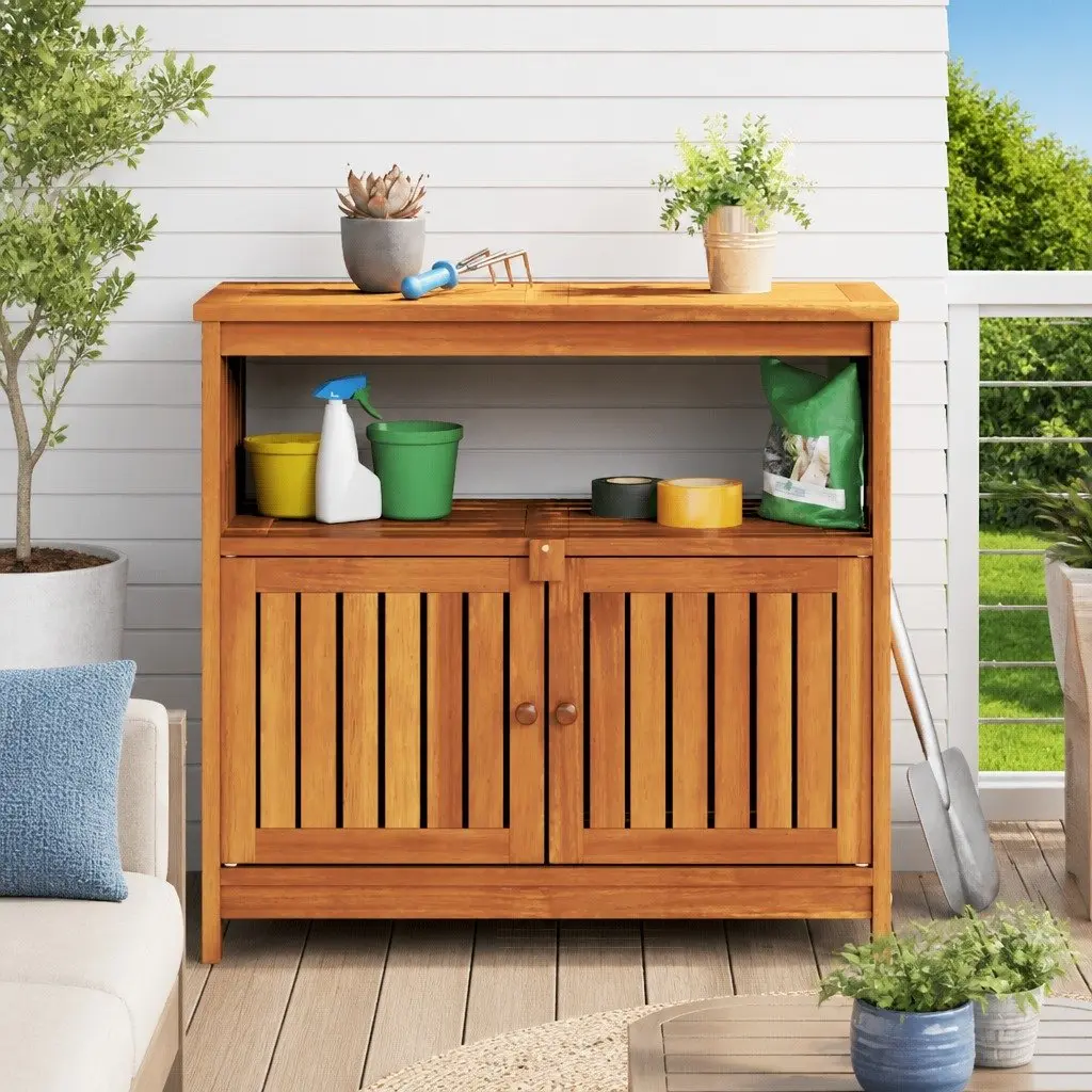 Garden Console Table 80x35x75cm Solid Acacia Wood Outdoor Storage Furniture