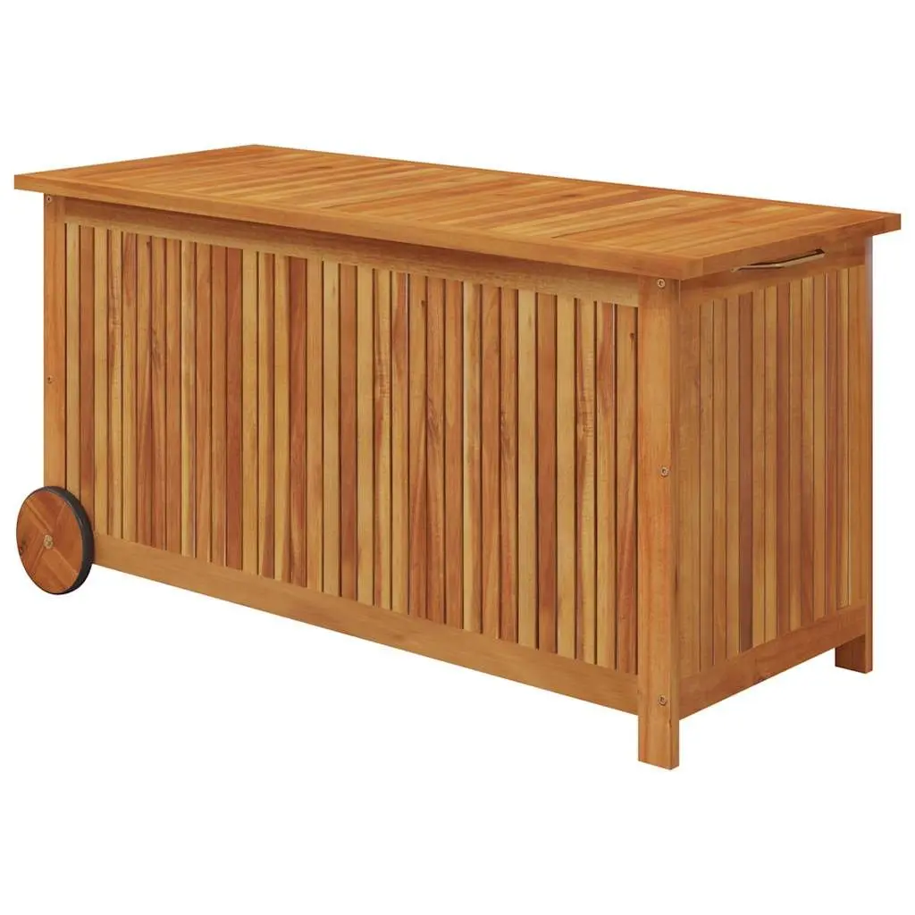 Garden Storage Box with Wheels Solid Wood Outdoor Cushion Deck Box 113x50x58cm