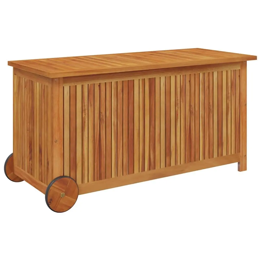 Garden Storage Box with Wheels Solid Wood Outdoor Cushion Deck Box 113x50x58cm