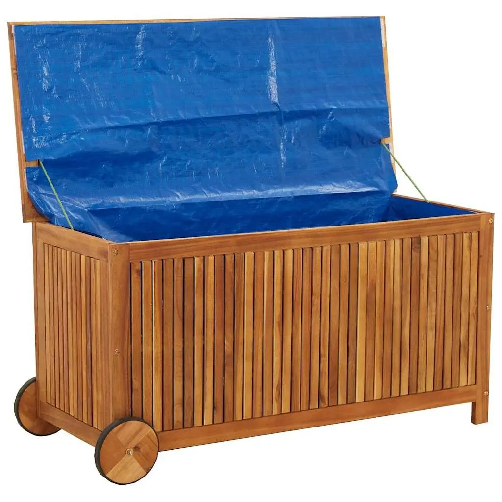 Garden Storage Box with Wheels Solid Wood Outdoor Cushion Deck Box 113x50x58cm