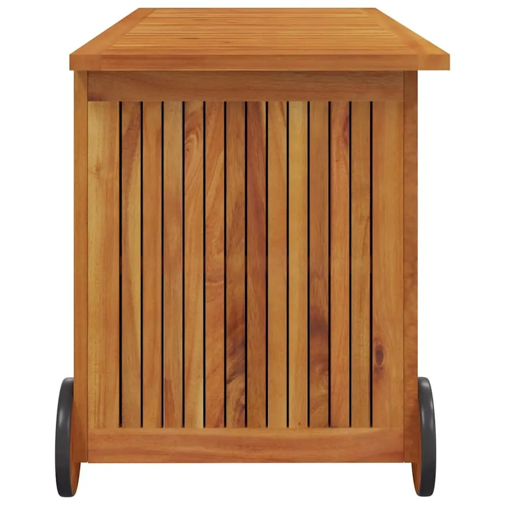 Garden Storage Box with Wheels Solid Wood Outdoor Cushion Deck Box 113x50x58cm
