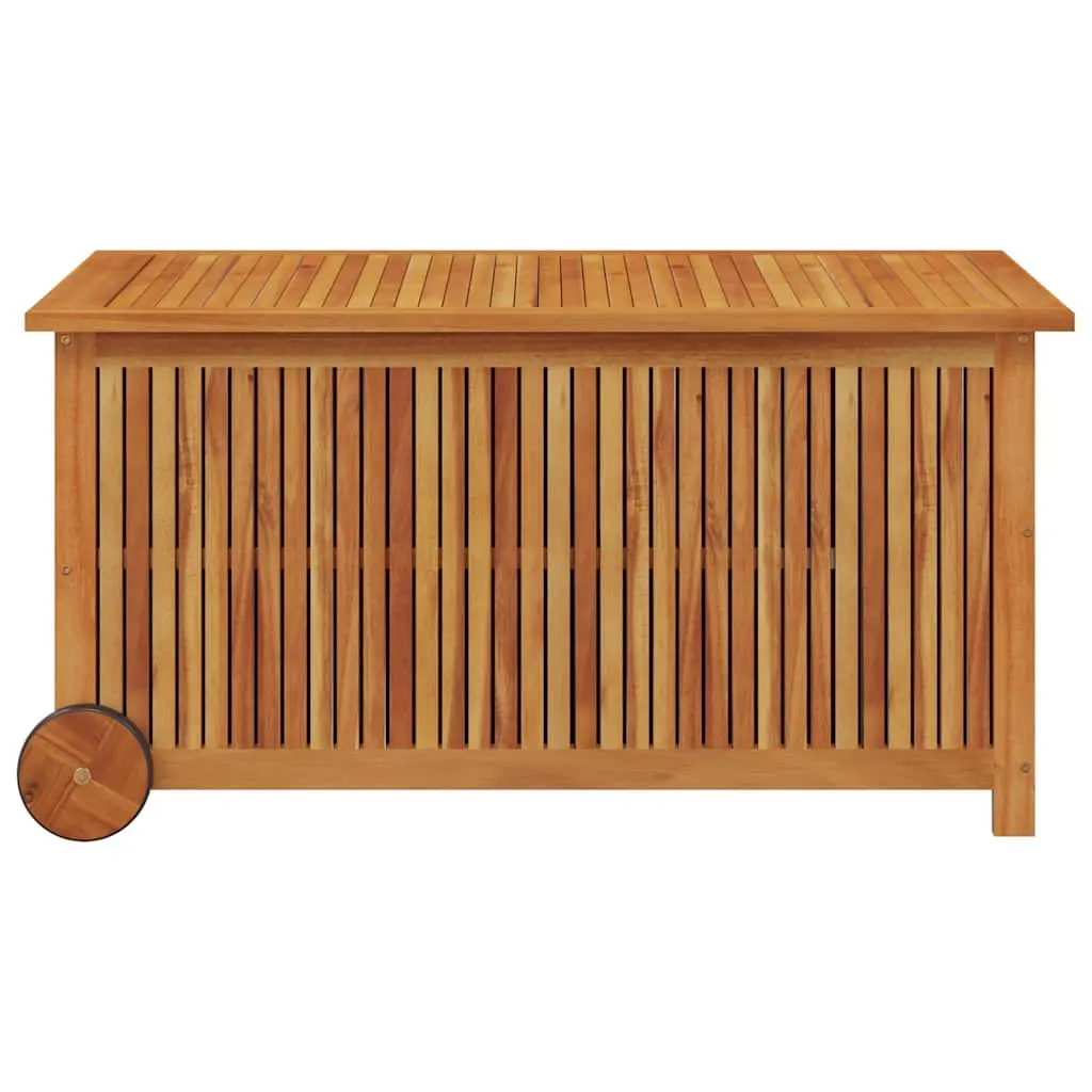 Garden Storage Box with Wheels Solid Wood Outdoor Cushion Deck Box 113x50x58cm