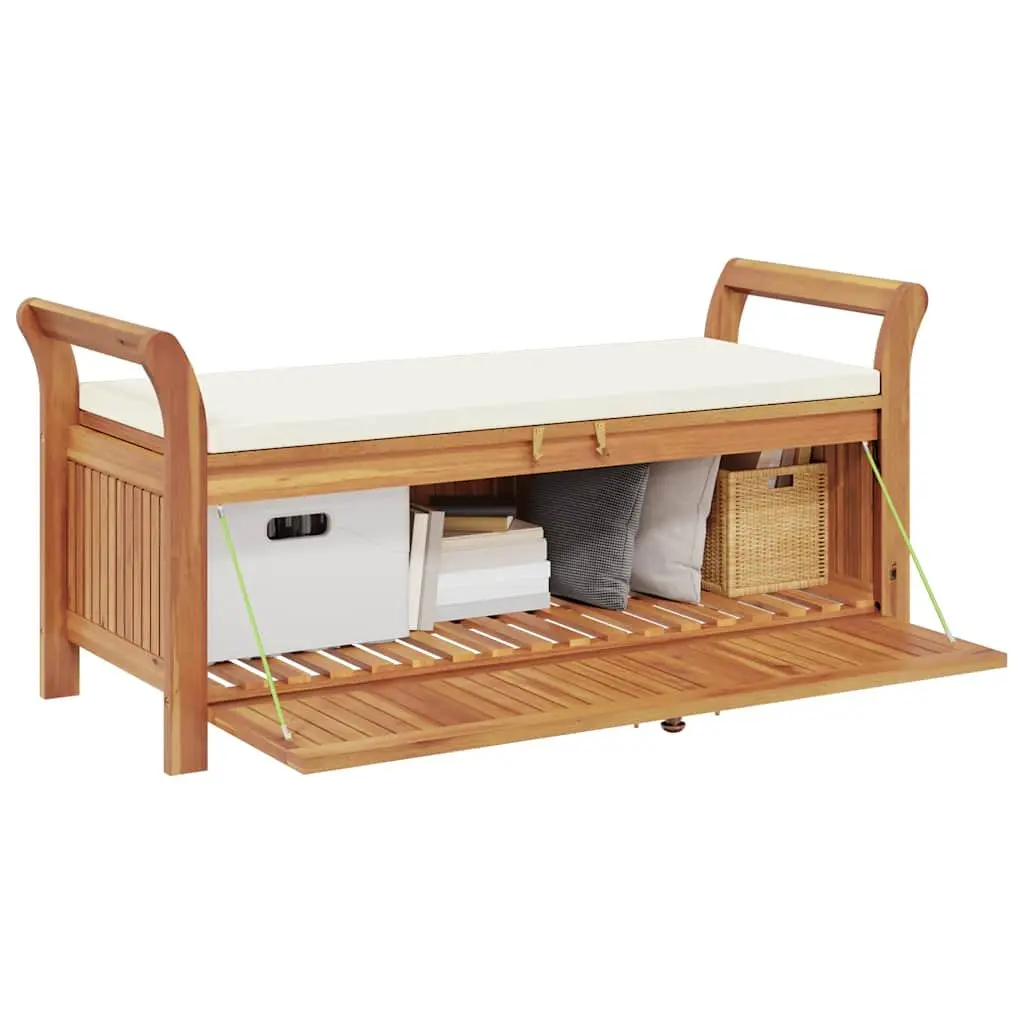 Garden Storage Bench Brown 126cm Solid Acacia Wood Outdoor Seating with Cushion