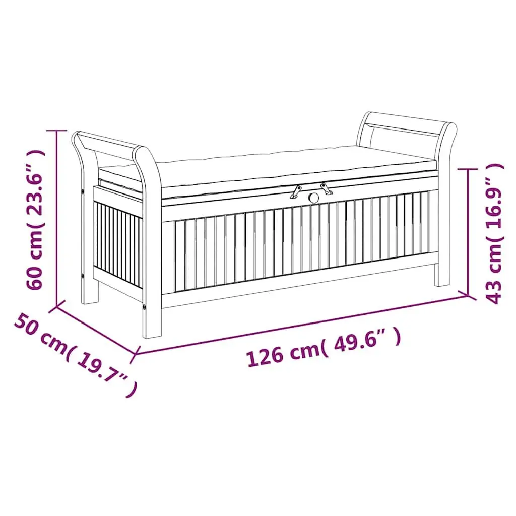 Garden Storage Bench Brown 126cm Solid Acacia Wood Outdoor Seating with Cushion