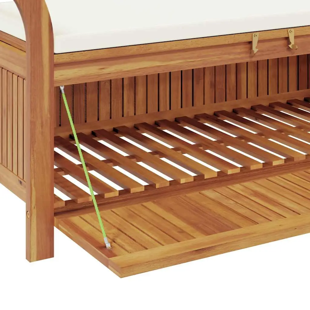 Garden Storage Bench Brown 126cm Solid Acacia Wood Outdoor Seating with Cushion