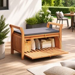Garden Storage Bench 91cm Outdoor Seating with Cushion Solid Wood Brown