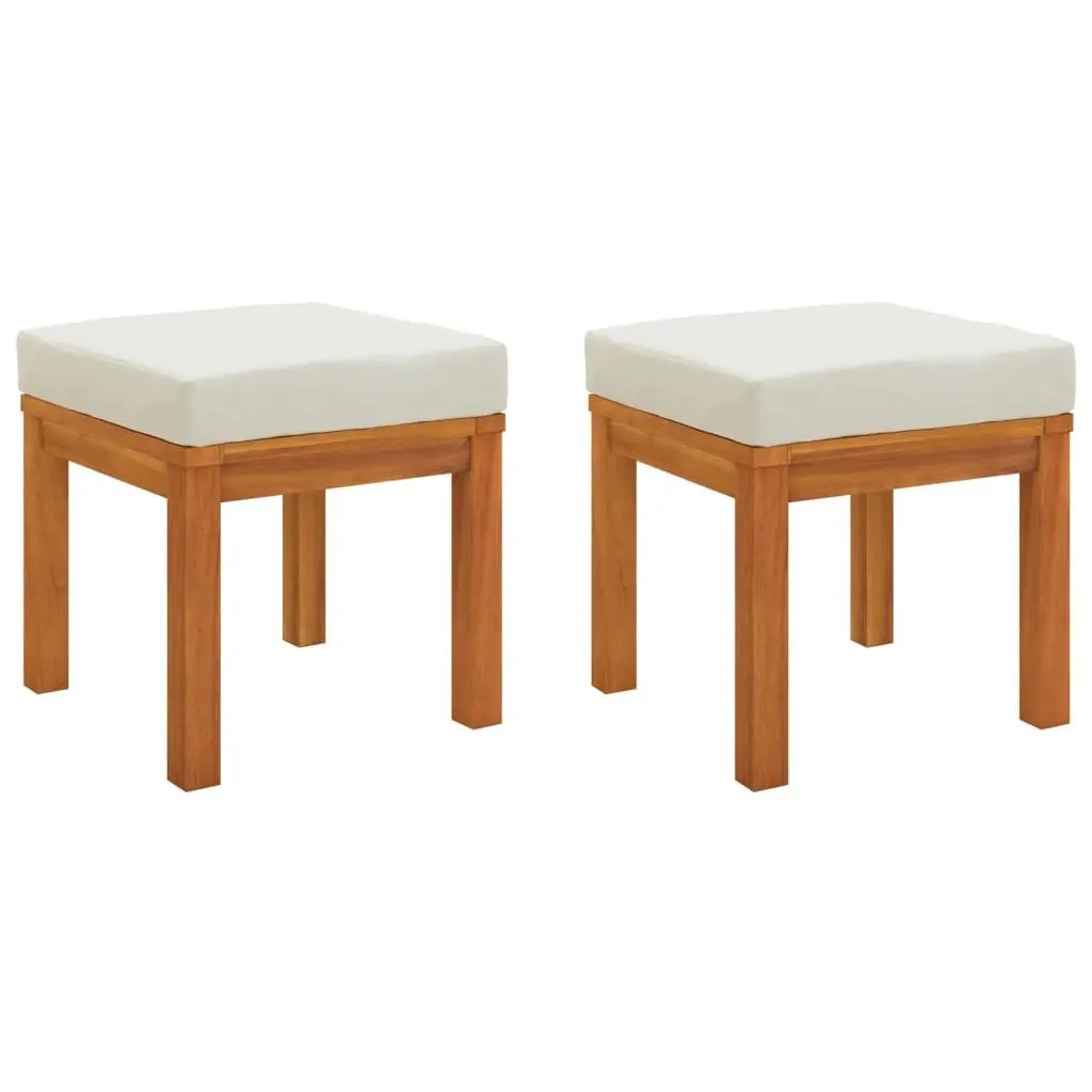 Garden Stools Cream 2 Piece Acacia Wood Frame with Soft Cushions