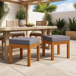 Garden Stools with Cushions 2 pcs Outdoor Foot Rests Solid Wood Acacia Grey