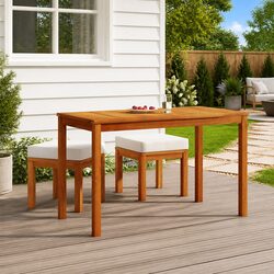 Outdoor Dining Set 3 Piece Patio Garden Furniture Wooden Table Chairs Cushions