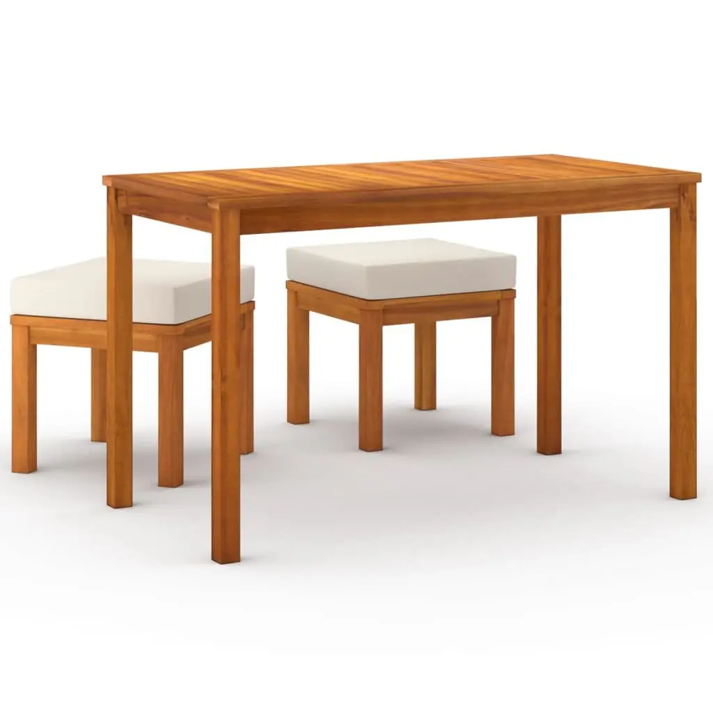 Outdoor Dining Set Cream 3 Piece Wooden Table Chairs with Cushions
