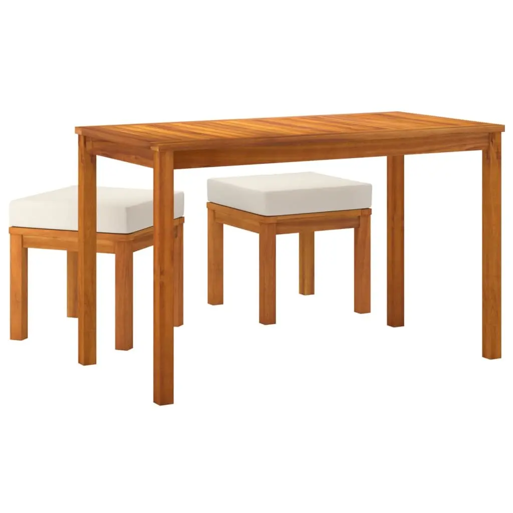 Outdoor Dining Set Cream 3 Piece Wooden Table Chairs with Cushions