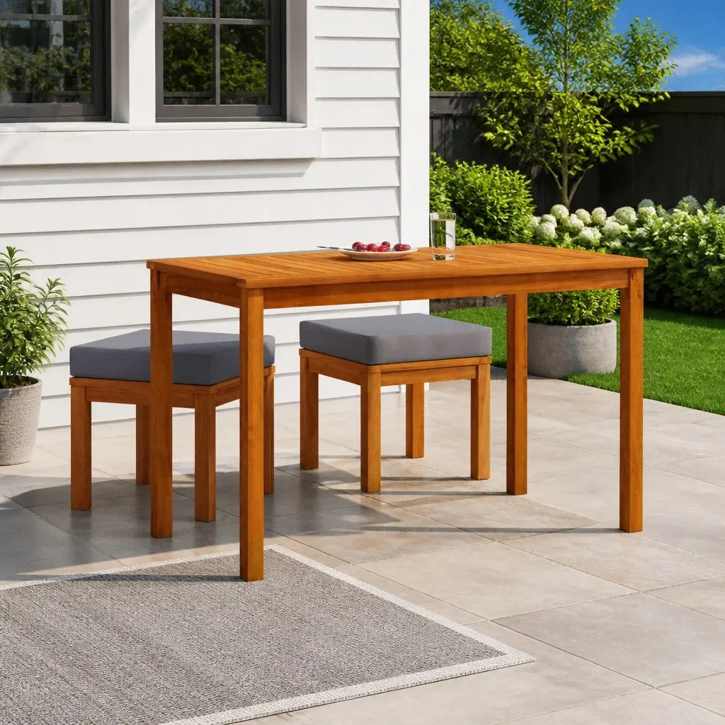 Garden Dining Set 3 Piece Outdoor Furniture with Cushions Acacia Wood Grey