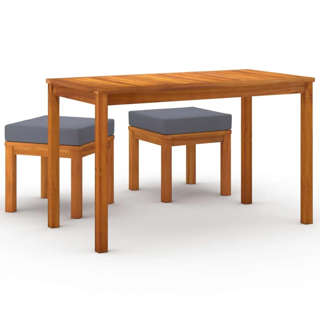 Garden Dining Set 3 Piece Outdoor Furniture with Cushions Acacia Wood Grey