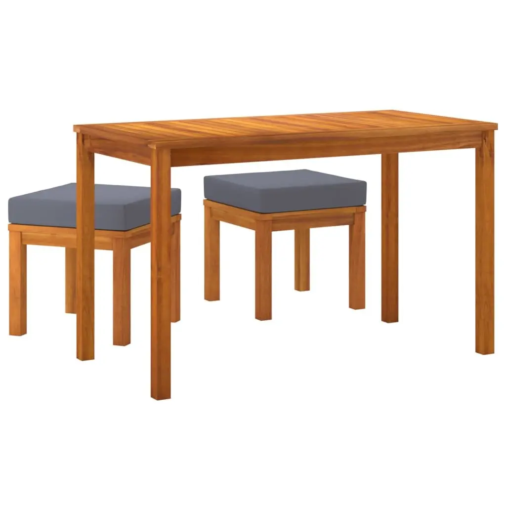 Garden Dining Set 3 Piece Outdoor Furniture with Cushions Acacia Wood Grey