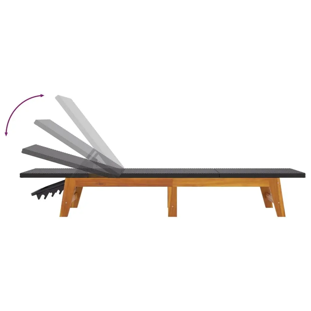 Sun Lounger Black Reclining Chair Garden Patio Pool Lounger Adjustable Backrest