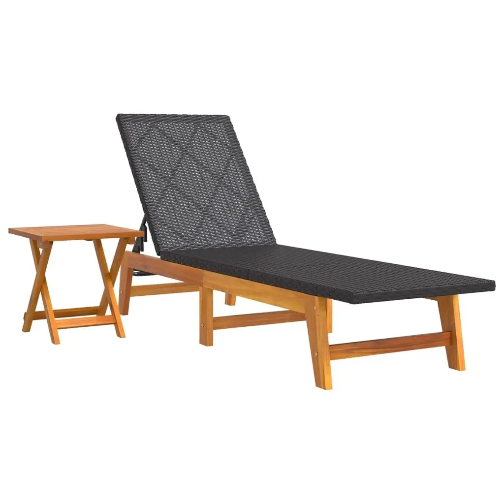 Sun Lounger with Side Table Outdoor Garden Patio Reclining Chair Black