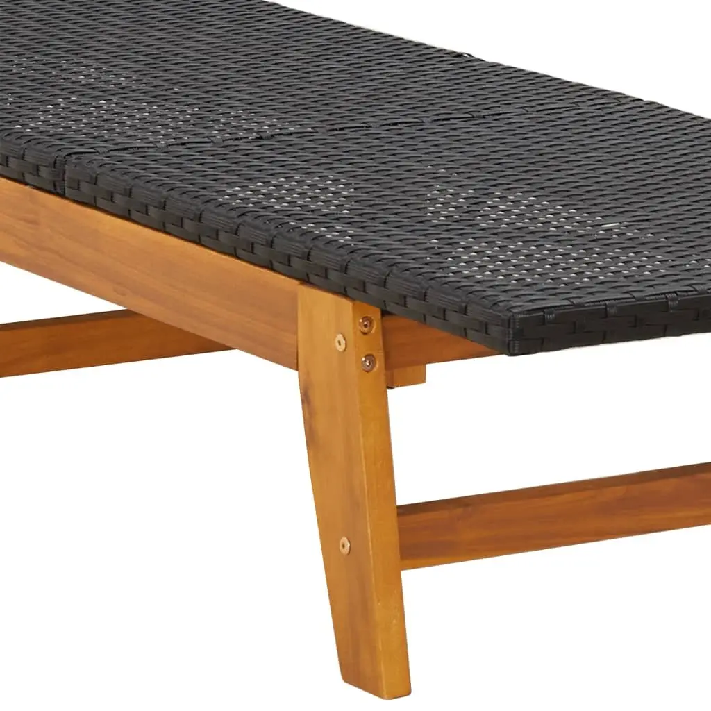 Sun Lounger with Side Table Outdoor Garden Patio Reclining Chair Black