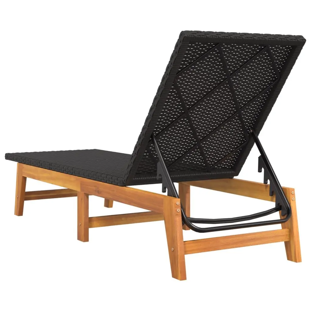 Sun Lounger with Side Table Outdoor Garden Patio Reclining Chair Black